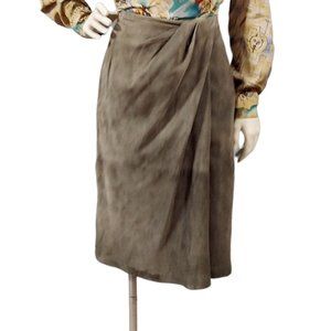 1990s Vintage Green Grey Soft Real Suede Leather Fitted Skirt By Anne Klein ll